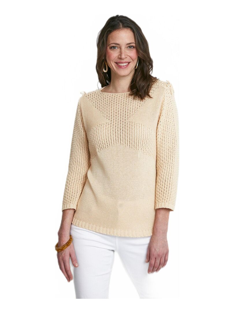 Pull col rond laçage fantaisie Beige - Kiabi