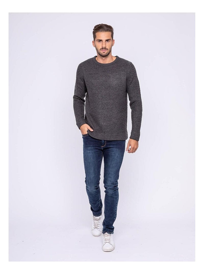 Pull col rond texturé gris main image 0