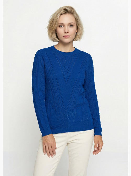 Pull col rond maille ajourée et boules - Afibel - Kiabi