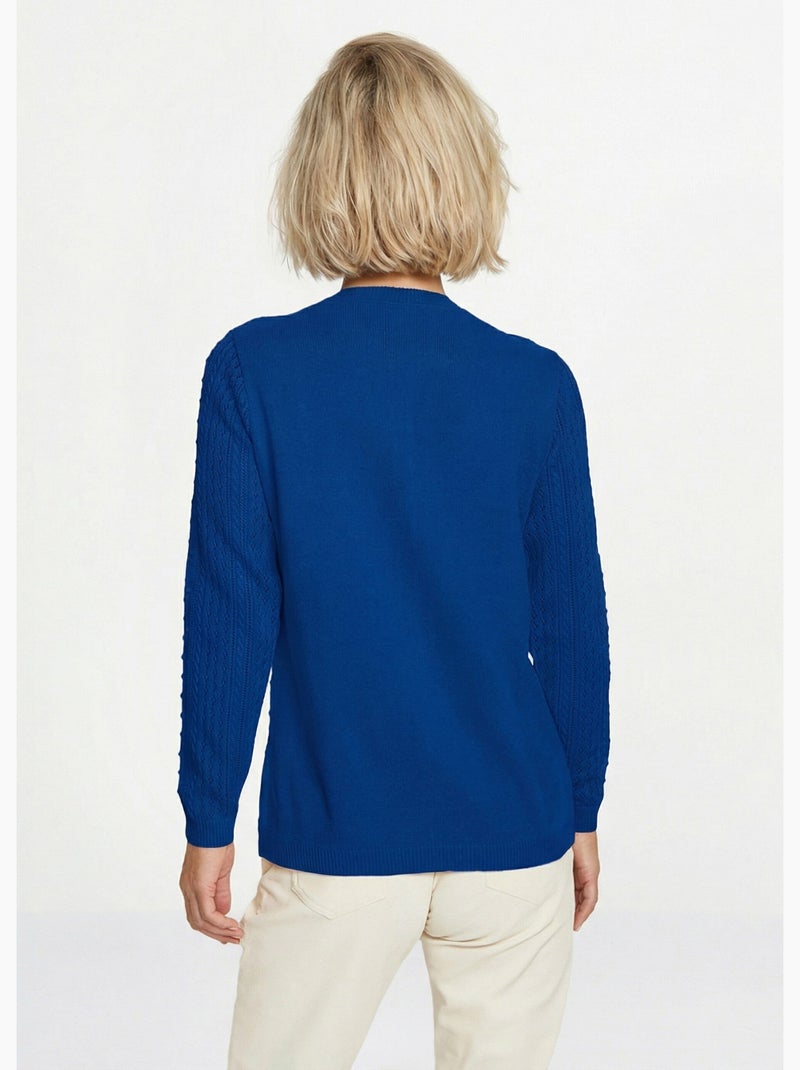 Pull col rond maille ajourée et boules - Afibel Bleu - Kiabi
