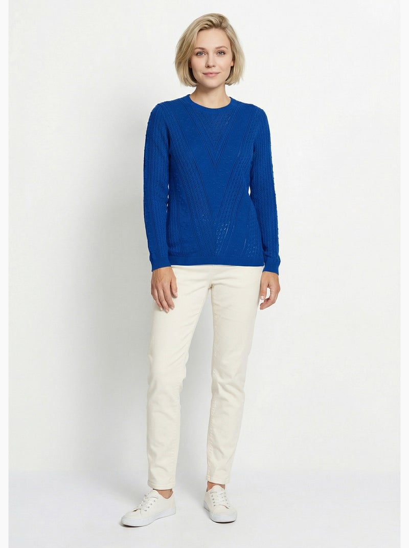 Pull col rond maille ajourée et boules - Afibel Bleu - Kiabi