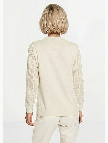 Pull col rond maille ajourée et boules - Afibel