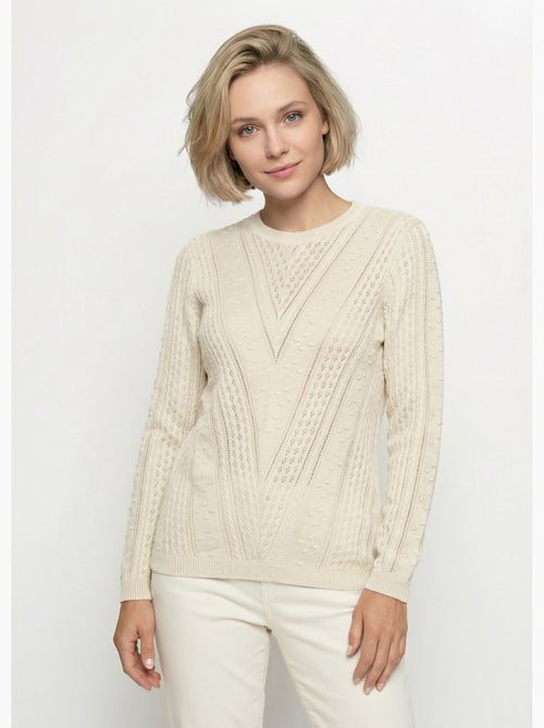 Pull col rond maille ajourée et boules - Afibel - Kiabi