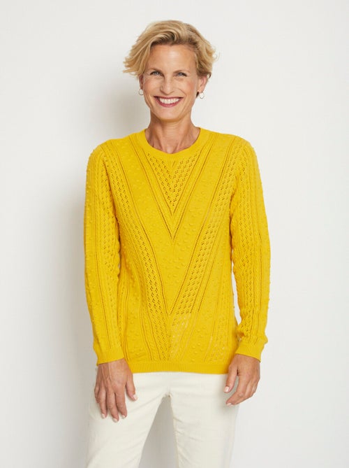Pull col rond maille ajourée et boules - Afibel - Kiabi