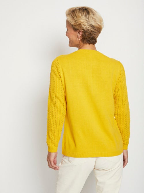 Pull col rond maille ajourée et boules - Afibel - Kiabi
