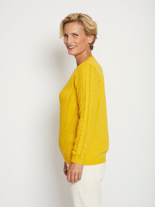 Pull col rond maille ajourée et boules - Afibel - Kiabi