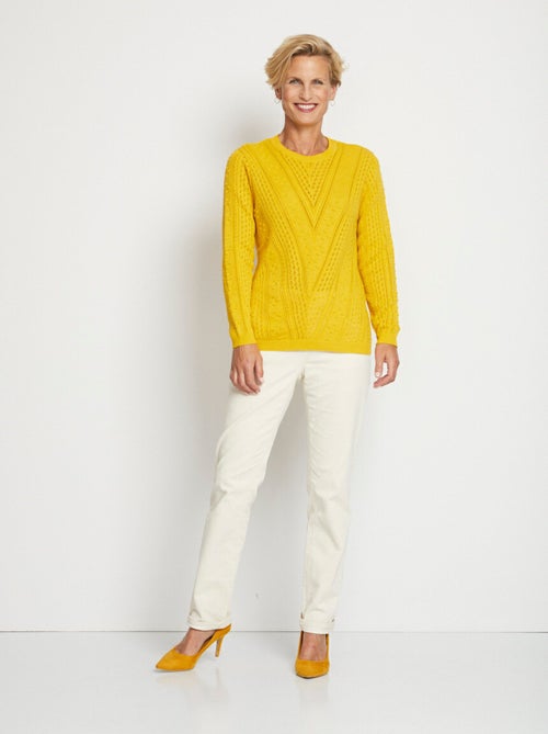 Pull col rond maille ajourée et boules - Afibel - Kiabi