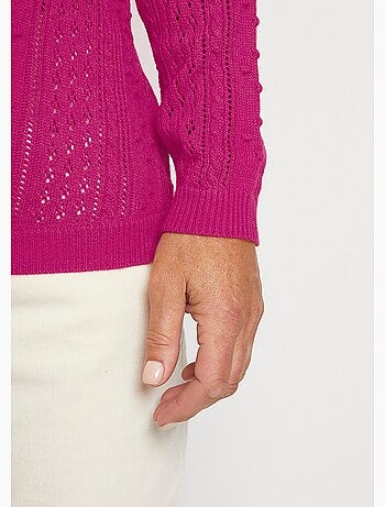 Pull col rond maille ajourée et boules - Afibel