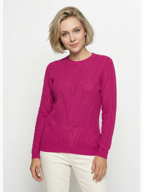 Pull col rond maille ajourée et boules - Afibel - Kiabi