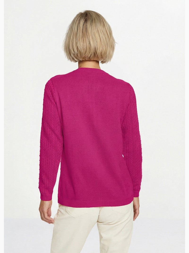 Pull col rond maille ajourée et boules - Afibel Rose fushia - Kiabi