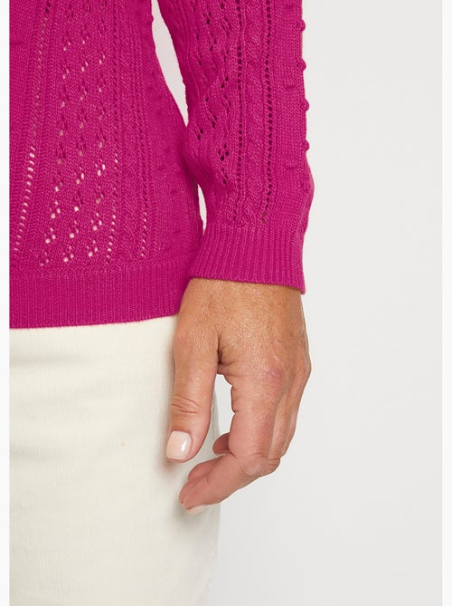 Pull col rond maille ajourée et boules - Afibel - Kiabi