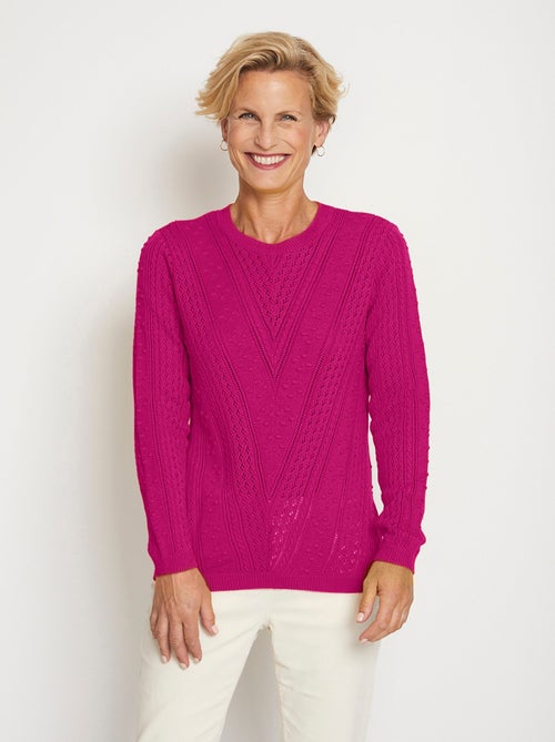 Pull col rond maille ajourée et boules - Kiabi