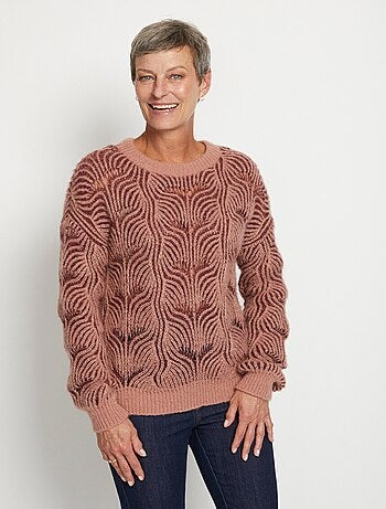 Pull col rond maille bicolore ajourée
