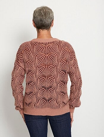 Pull col rond maille bicolore ajourée