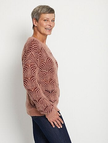 Pull col rond maille bicolore ajourée