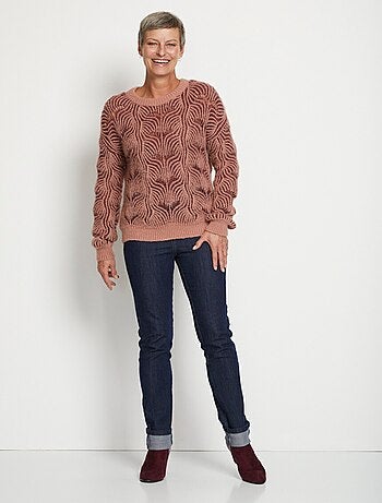 Pull col rond maille bicolore ajourée