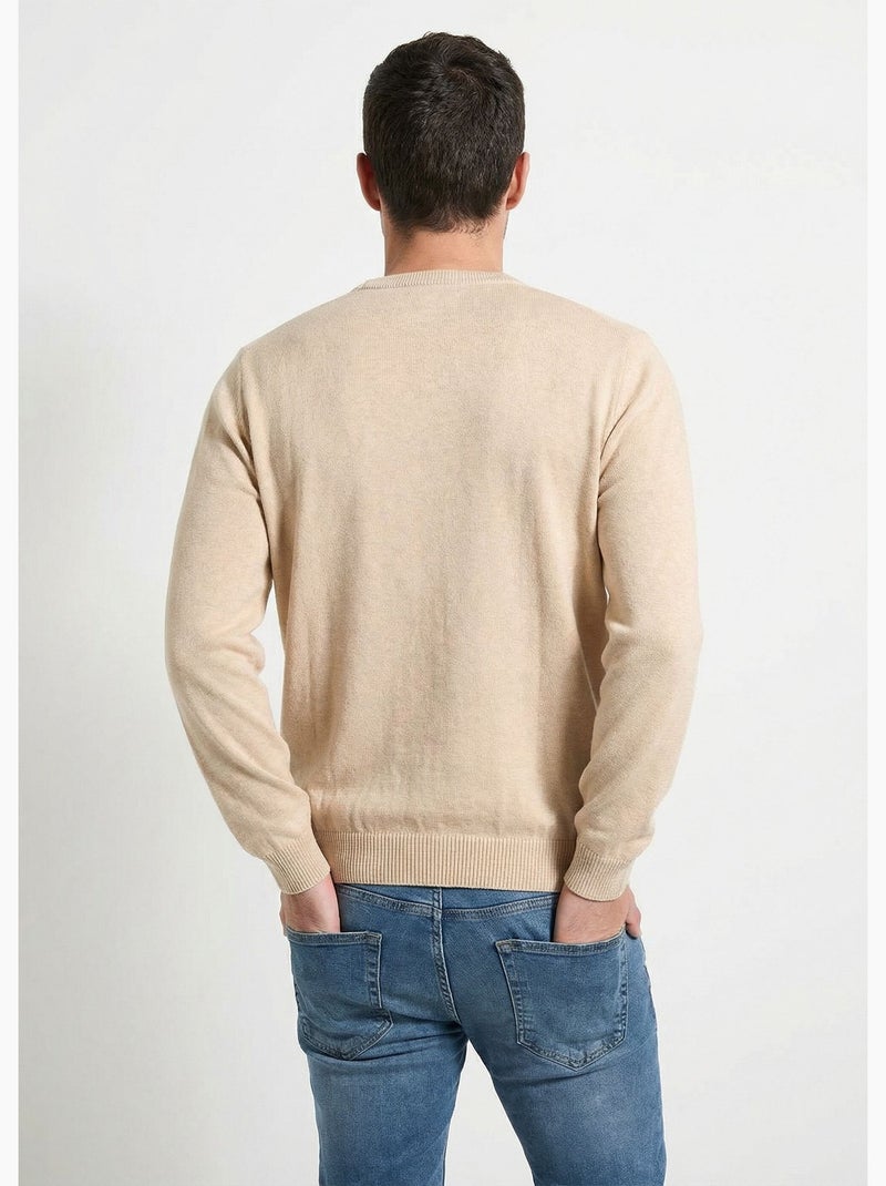 Pull col rond maille caviar coton - Afibel Beige - Kiabi