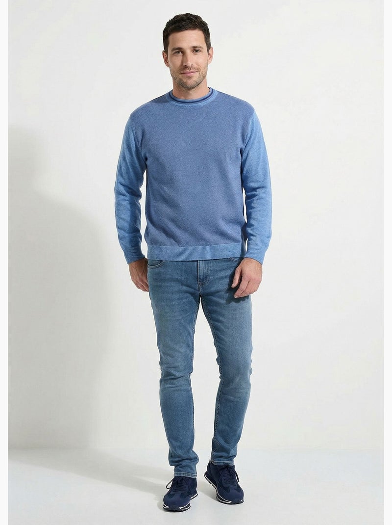 Pull col rond maille caviar coton - Afibel Bleu jean - Kiabi