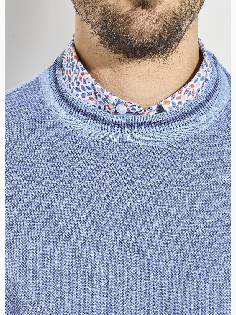 Pull col rond maille caviar coton - Afibel Bleu jean - Kiabi