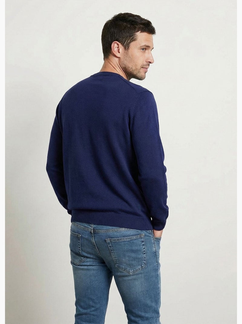 Pull col rond maille caviar coton - Afibel Bleu - Kiabi