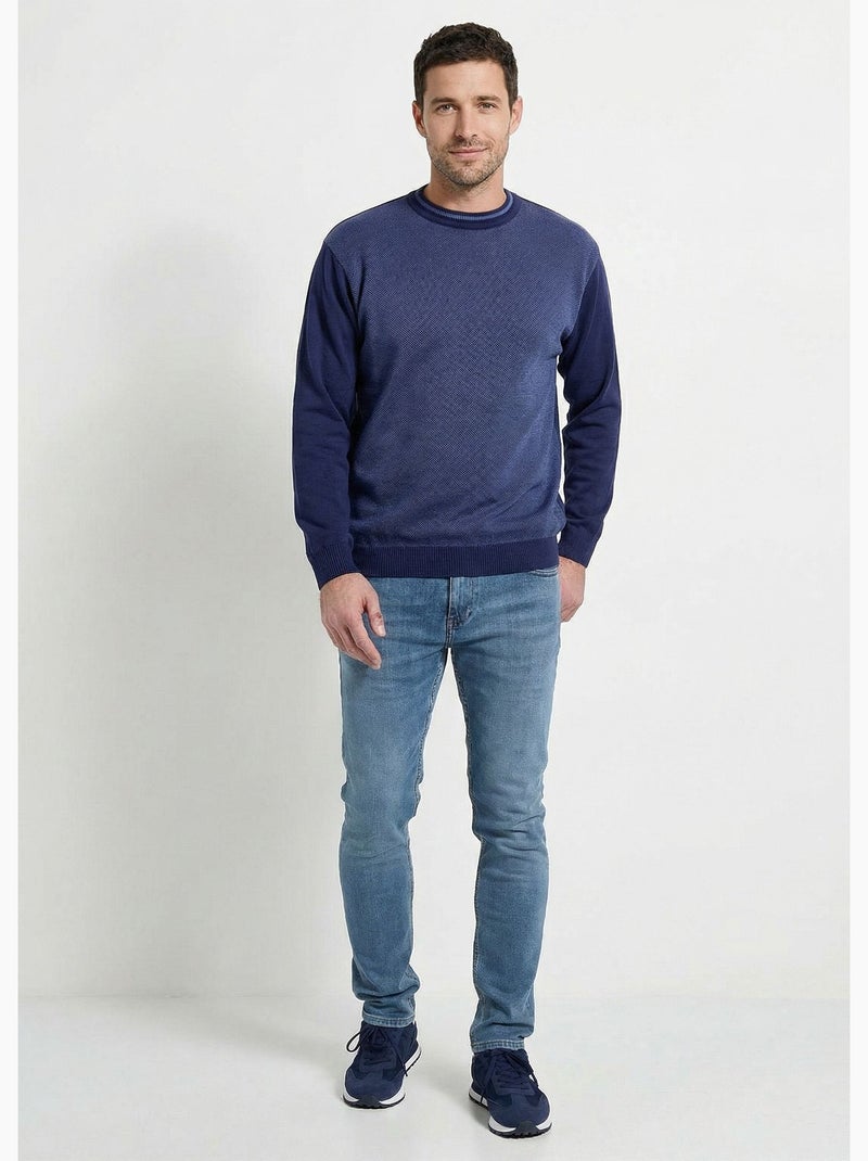 Pull col rond maille caviar coton - Afibel Bleu - Kiabi