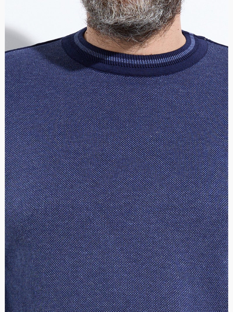 Pull col rond maille caviar coton - Afibel Bleu - Kiabi