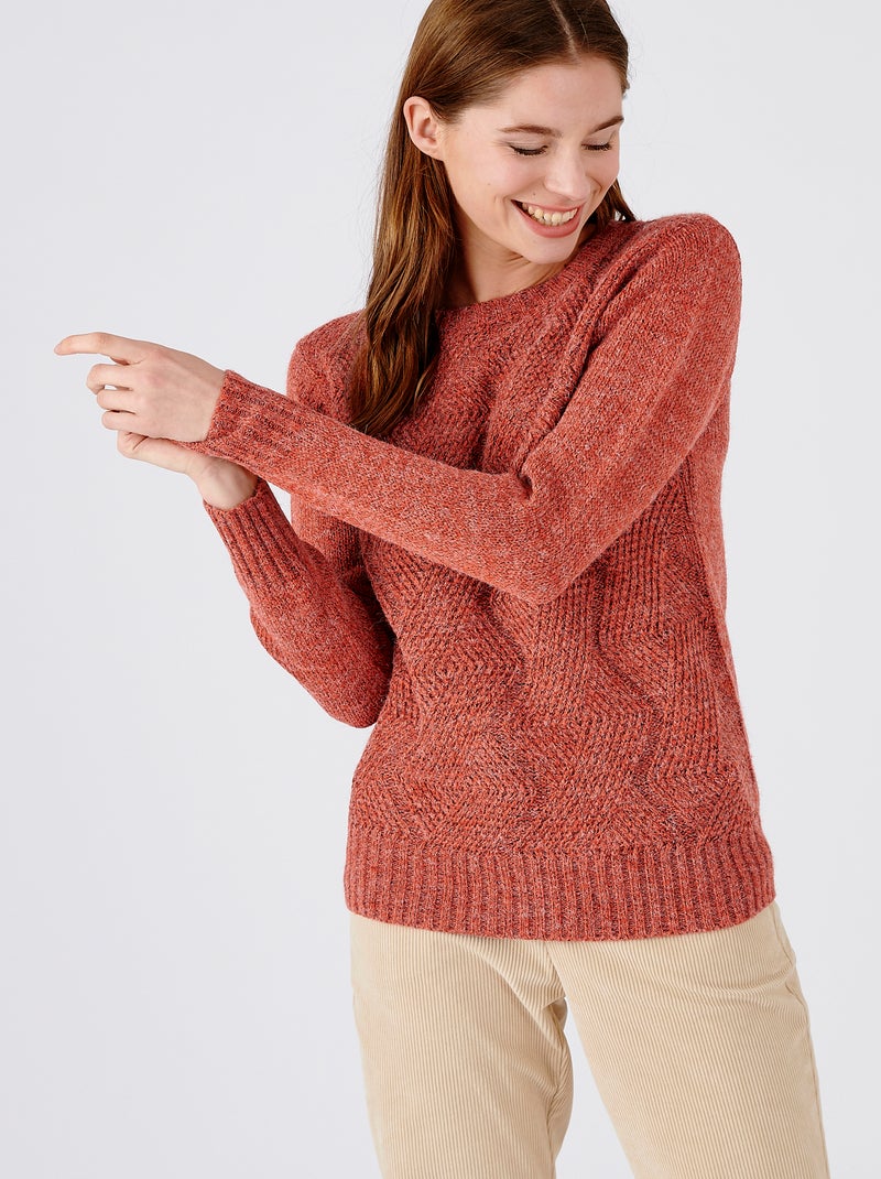 Pull col rond, maille chinée chaude Thermolactyl - Damart Orange - Kiabi