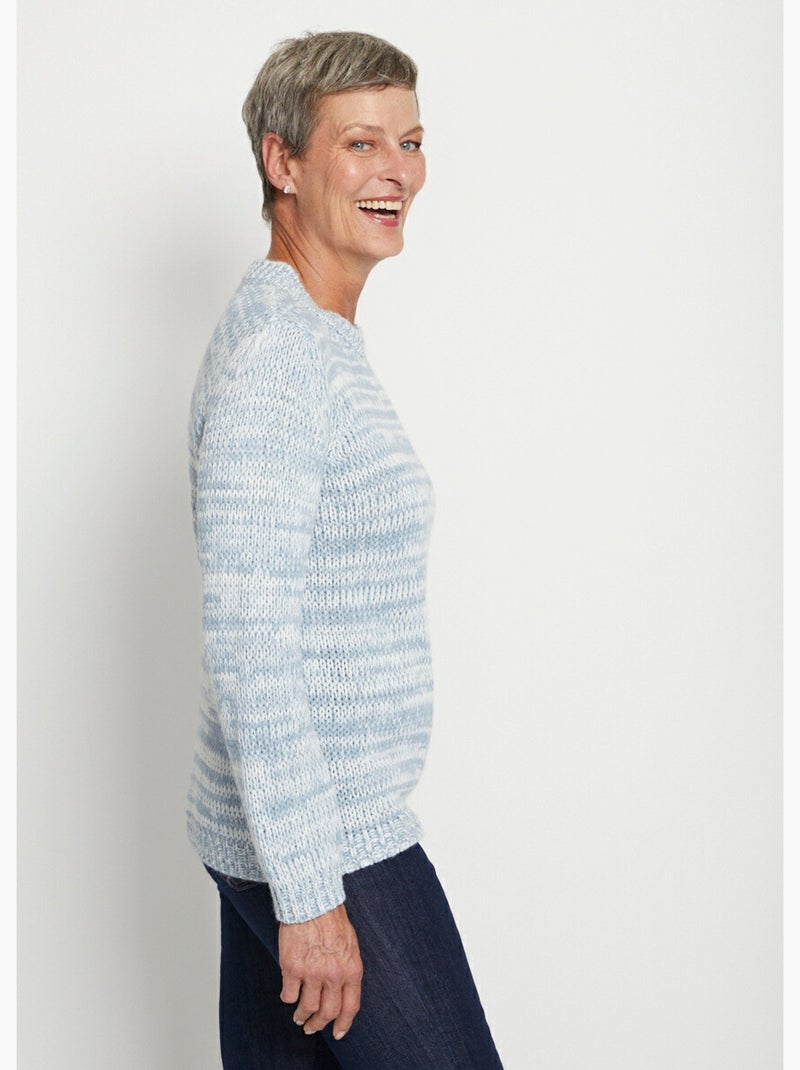 Pull col rond maille chinée épaisse - afibel Bleu - Kiabi