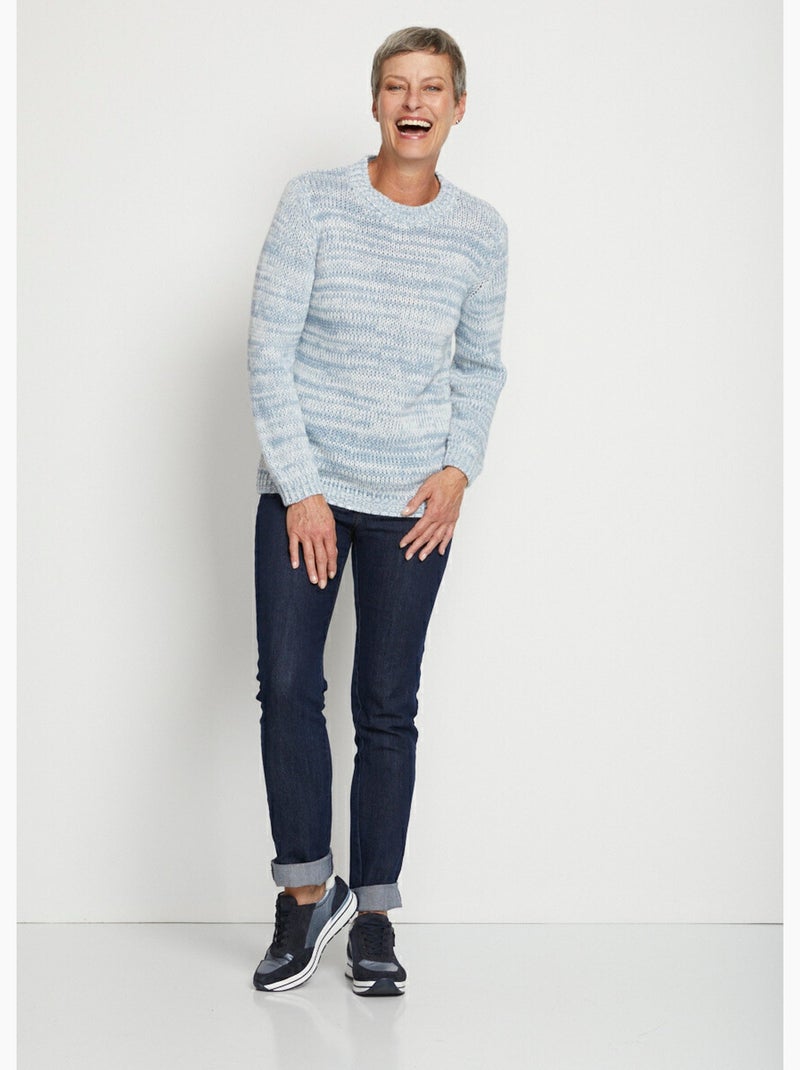Pull col rond maille chinée épaisse - afibel Bleu - Kiabi