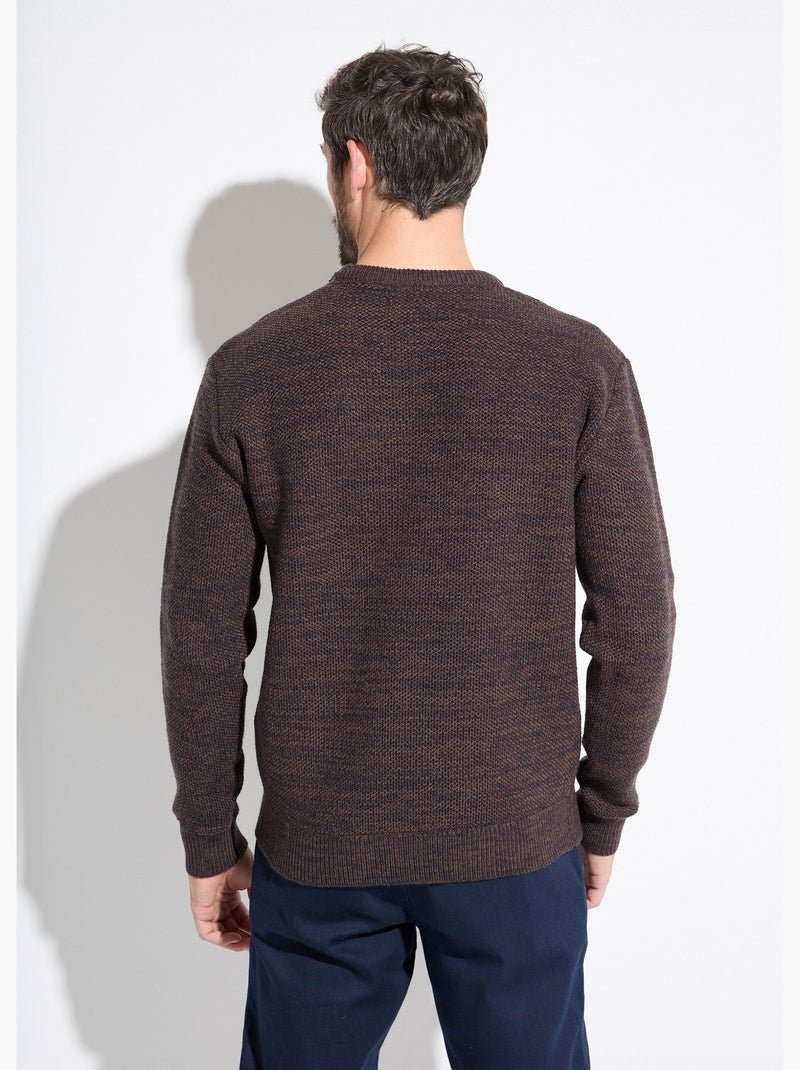 Pull col rond maille chinée laine manches longues - Afibel Marron - Kiabi