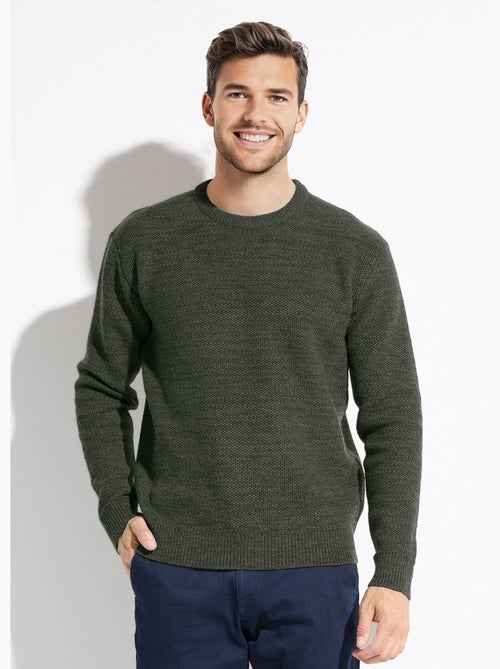 Pull col rond maille chinée laine manches longues - Afibel - Kiabi
