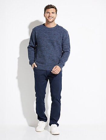 Pull col rond maille chinée laine manches longues