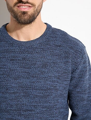 Pull col rond maille chinée laine manches longues