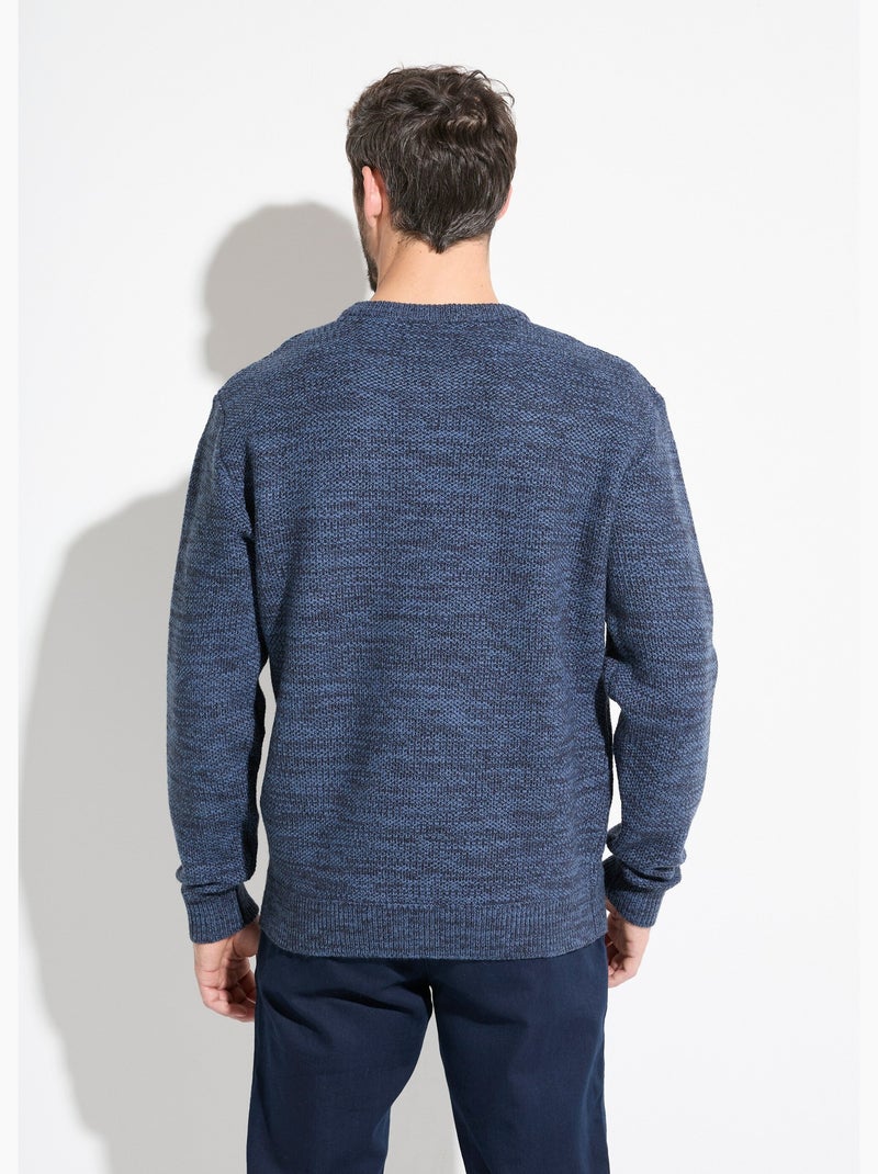 Pull col rond maille chinée laine manches longues Bleu - Kiabi