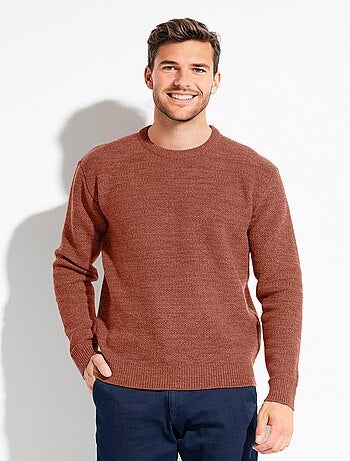 Pull col rond maille chinée laine manches longues