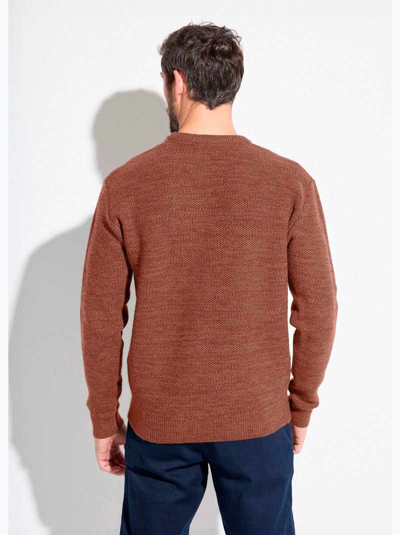 Pull col rond maille chinée laine manches longues Brique - Kiabi