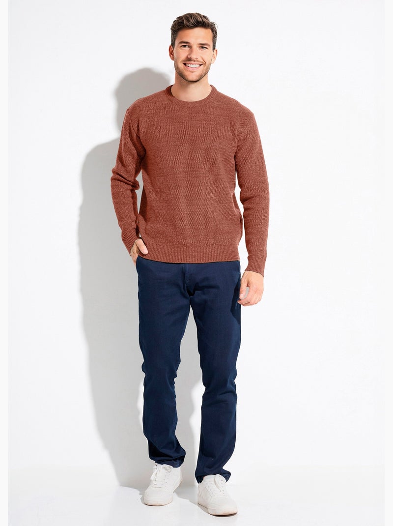 Pull col rond maille chinée laine manches longues Brique - Kiabi