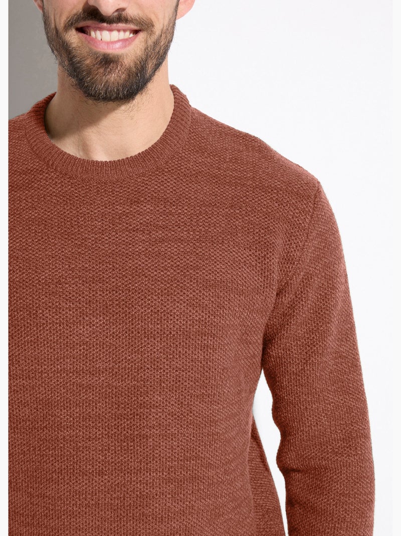 Pull col rond maille chinée laine manches longues Brique - Kiabi