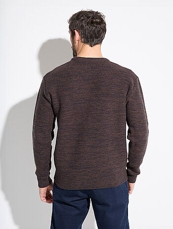 Pull col rond maille chinée laine manches longues