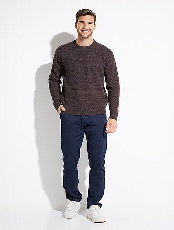 Pull col rond maille chinée laine manches longues