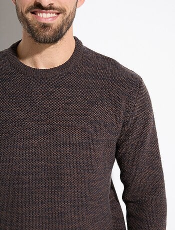 Pull col rond maille chinée laine manches longues