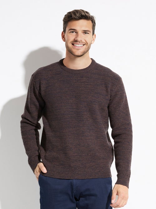 Pull col rond maille chinée laine manches longues - Kiabi