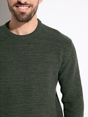 Pull col rond maille chinée laine manches longues