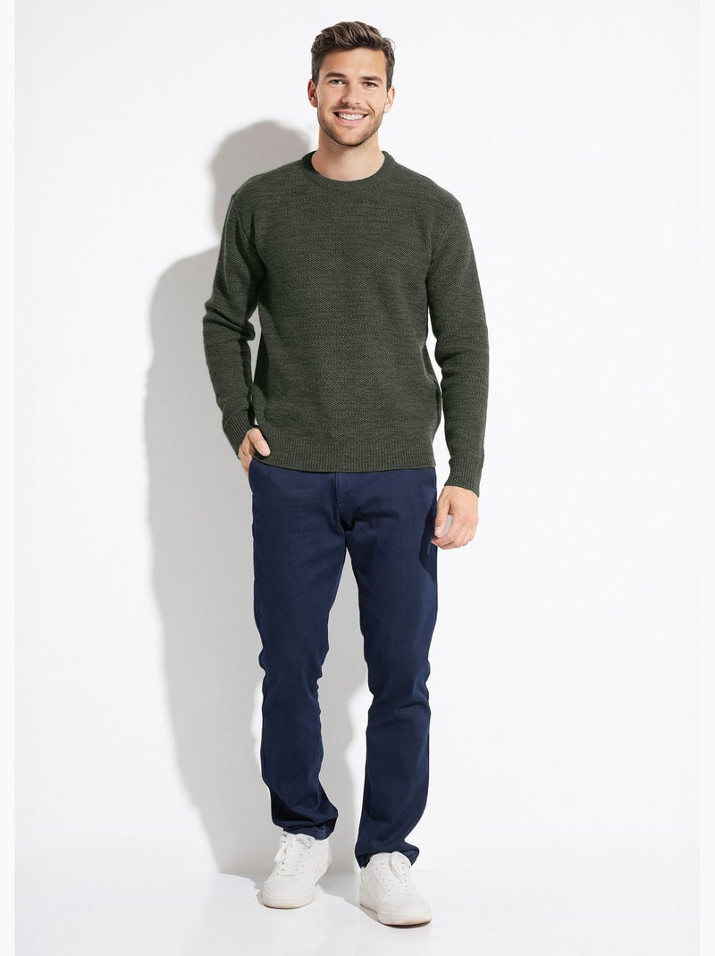 Pull col rond maille chinée laine manches longues Vert - Kiabi