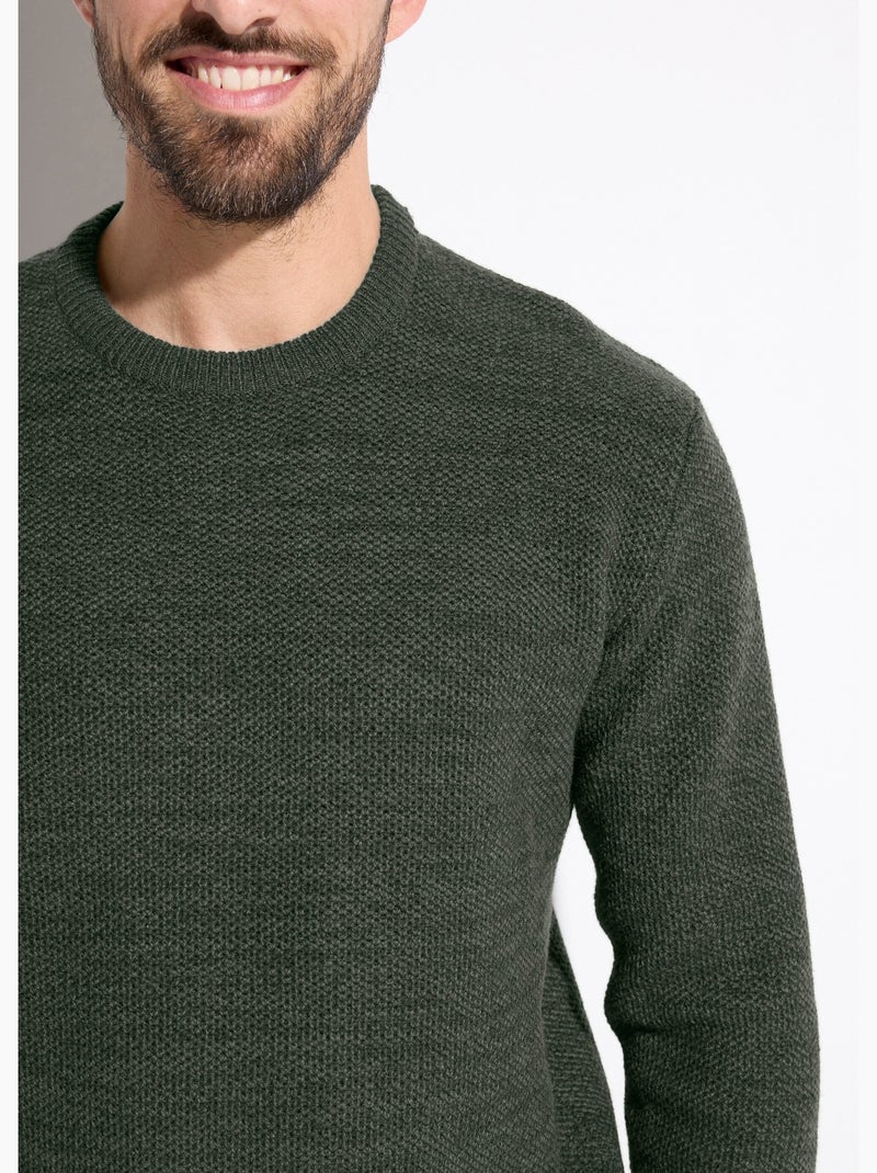 Pull col rond maille chinée laine manches longues Vert - Kiabi