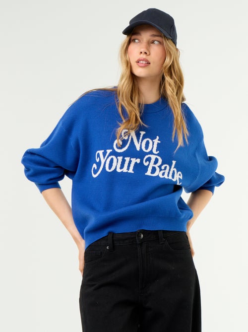Pull col rond maille douce avec inscription - Kiabi