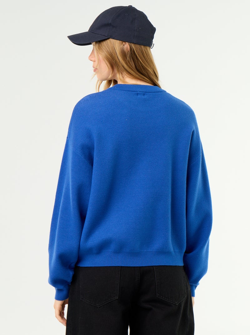 Pull col rond maille douce avec inscription Bleu - Kiabi