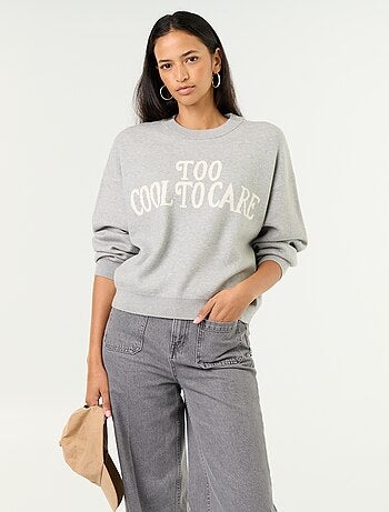 Pull col rond maille douce avec inscription