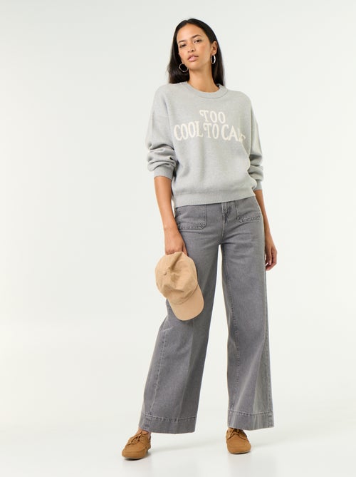 Pull col rond maille douce avec inscription - Kiabi