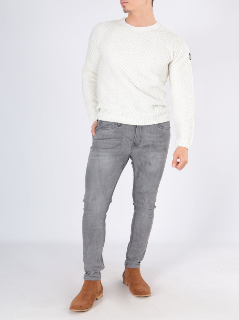 Pull col rond , maille épaisse Ecru - Kiabi